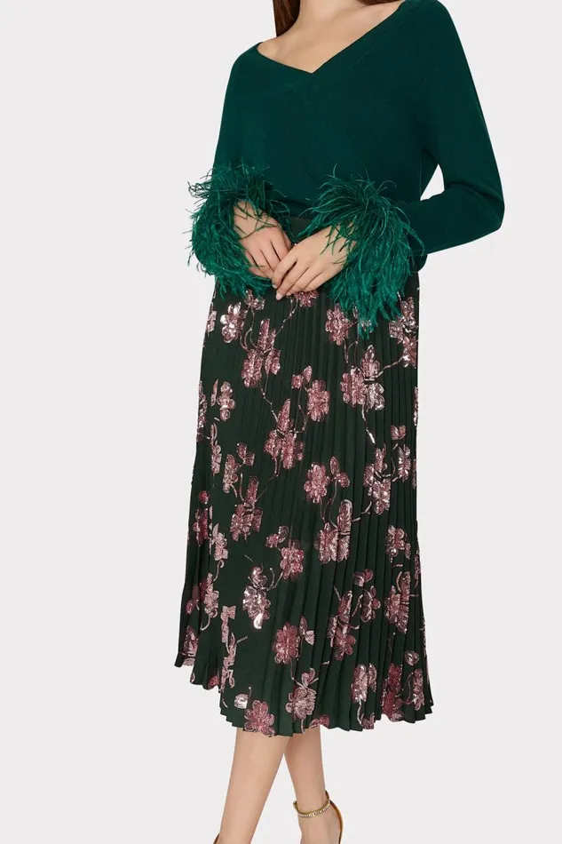 Milly Sweaters and Knits Women Feather Cuff VNeck Sweater Emerald Green Milly Sweaters and Knits Women Feather Cuff VNeck Sweater Emerald Green