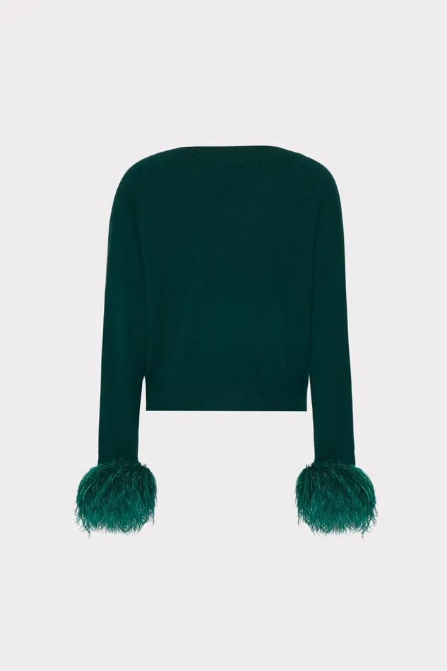 Milly Sweaters and Knits Women Feather Cuff VNeck Sweater Emerald Green Milly Sweaters and Knits Women Feather Cuff VNeck Sweater Emerald Green