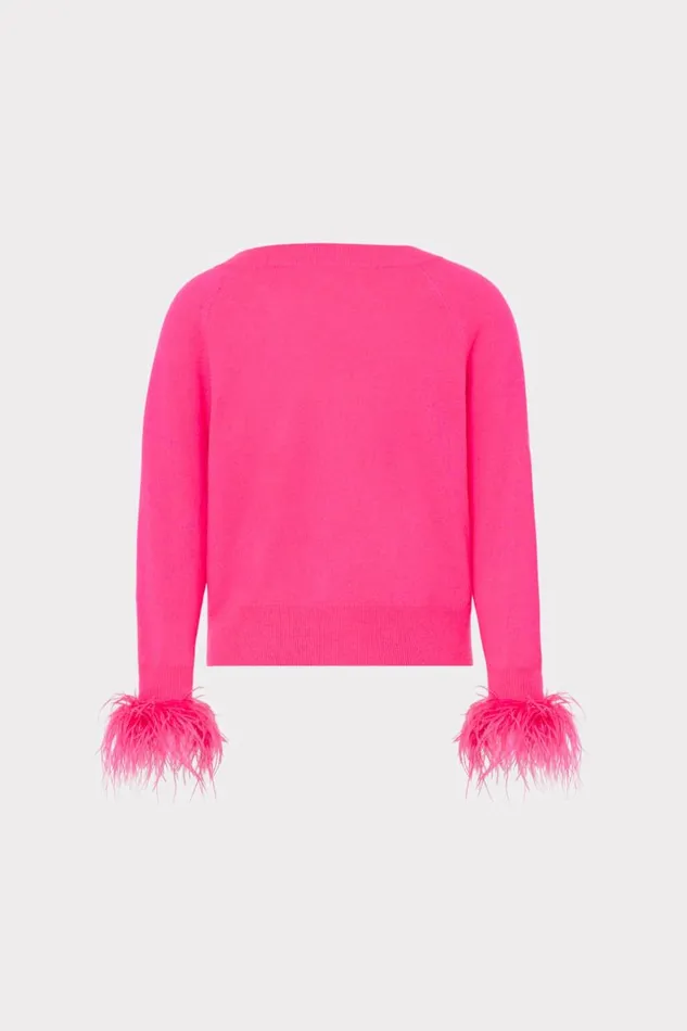 Milly Sweaters and Knits Women Feather Cuff Vneck Sweater Milly Pink Milly Sweaters and Knits Women Feather Cuff Vneck Sweater Milly Pink