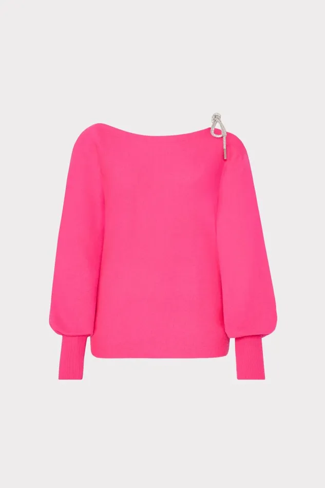Milly Sweaters and Knits Women Ida Crystal Bow Cold Shoulder Sweater Milly Pink