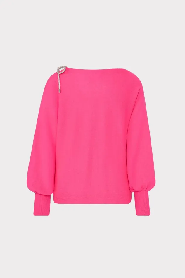 Milly Sweaters and Knits Women Ida Crystal Bow Cold Shoulder Sweater Milly Pink