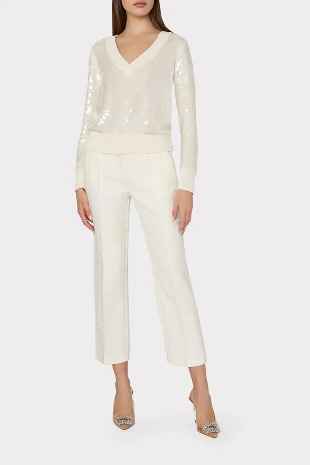 Milly Sweaters and Knits Women Ilaria Sequin VNeck Sweater Ecru Milly Sweaters and Knits Women Ilaria Sequin VNeck Sweater Ecru