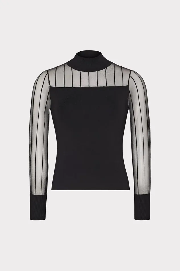 Milly Sweaters and Knits Women Krissy Sheer Knit Mockneck Top Black