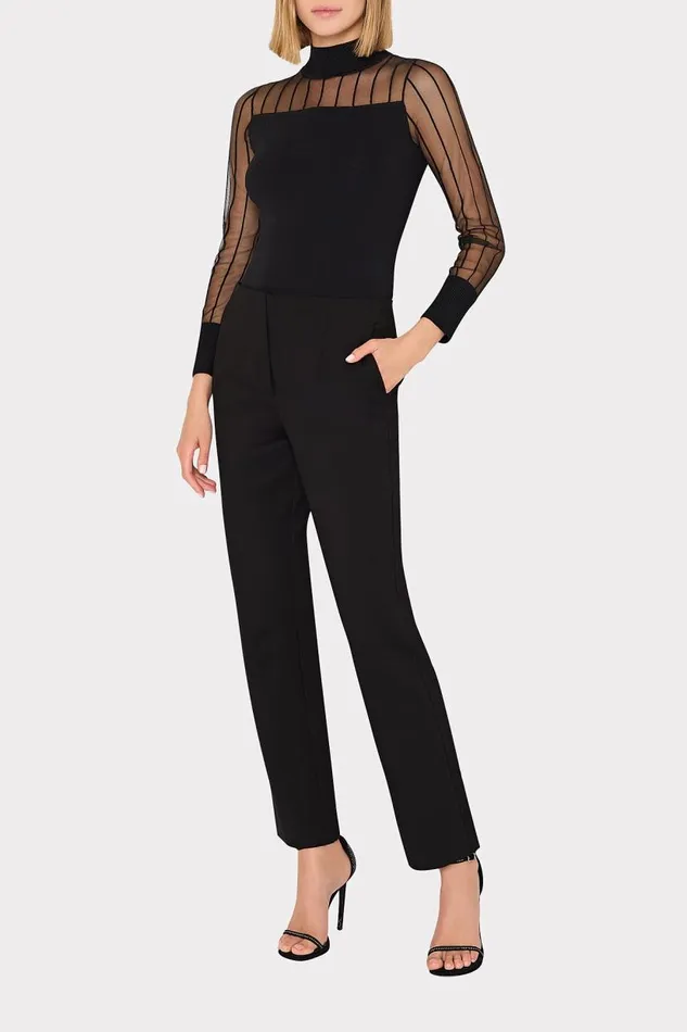 Milly Sweaters and Knits Women Krissy Sheer Knit Mockneck Top Black Milly Sweaters and Knits Women Krissy Sheer Knit Mockneck Top Black