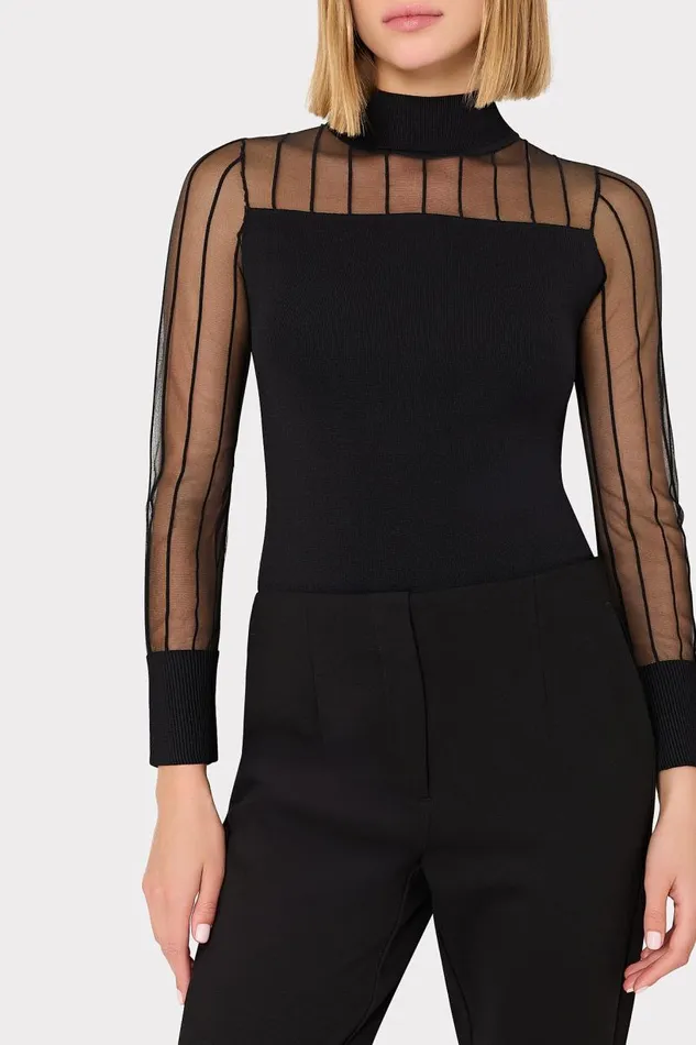 Milly Sweaters and Knits Women Krissy Sheer Knit Mockneck Top Black Milly Sweaters and Knits Women Krissy Sheer Knit Mockneck Top Black