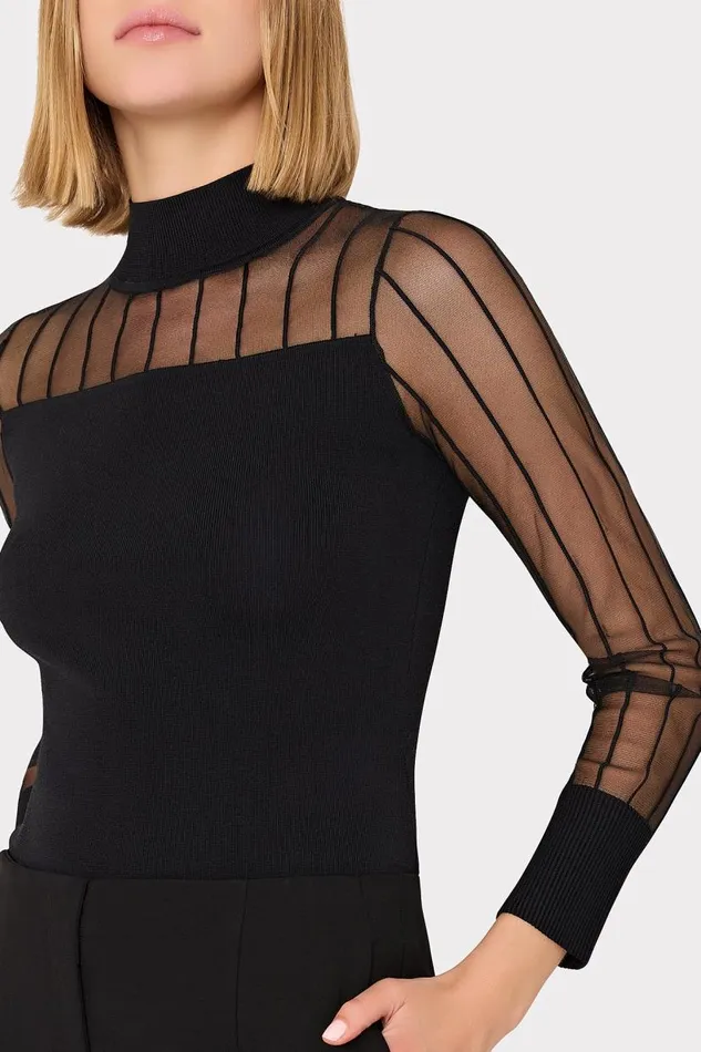 Milly Sweaters and Knits Women Krissy Sheer Knit Mockneck Top Black Milly Sweaters and Knits Women Krissy Sheer Knit Mockneck Top Black