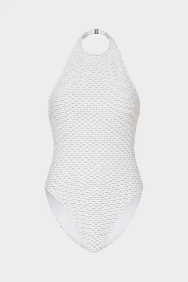 Milly Swim and Coverups Women Jackie Textured Waves Halter One Piece White