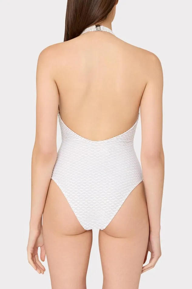 Milly Swim and Coverups Women Jackie Textured Waves Halter One Piece White Milly Swim and Coverups Women Jackie Textured Waves Halter One Piece White