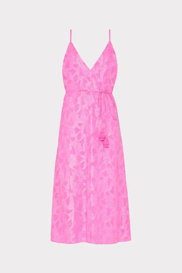 Milly Swim and Coverups Women Lurex Jacquard Spaghetti Strap CoverUp Pink