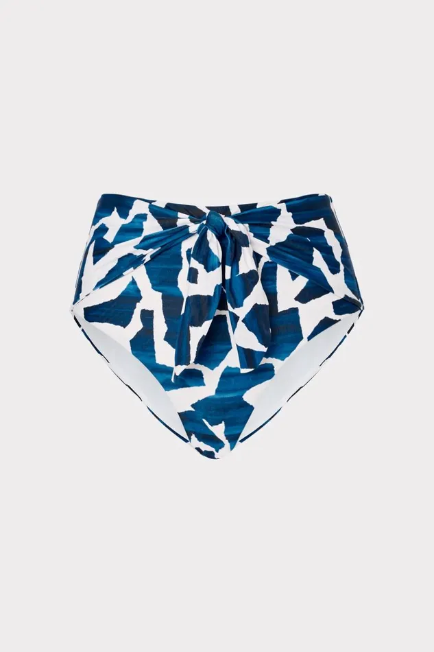 Milly Swim and Coverups Women Ocean Puzzle Tie Bikini Bottom Navy Multi