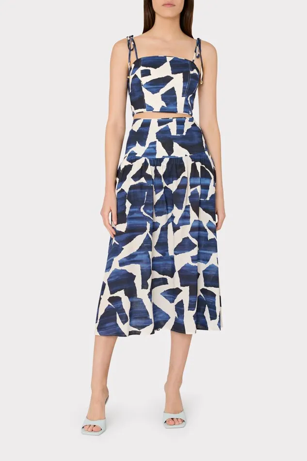 Milly Swim and Coverups Women Ocean Puzzle Viscose Linen Tie Top Navy Multi Milly Swim and Coverups Women Ocean Puzzle Viscose Linen Tie Top Navy Multi