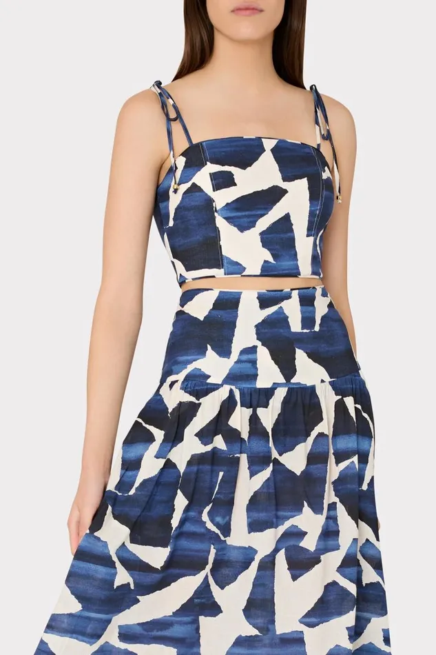 Milly Swim and Coverups Women Ocean Puzzle Viscose Linen Tie Top Navy Multi Milly Swim and Coverups Women Ocean Puzzle Viscose Linen Tie Top Navy Multi