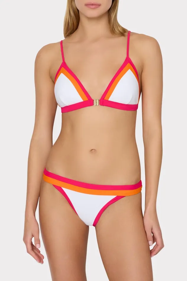 Milly Swim and Coverups Women Positano Color Block Bikini Top Pink Multi