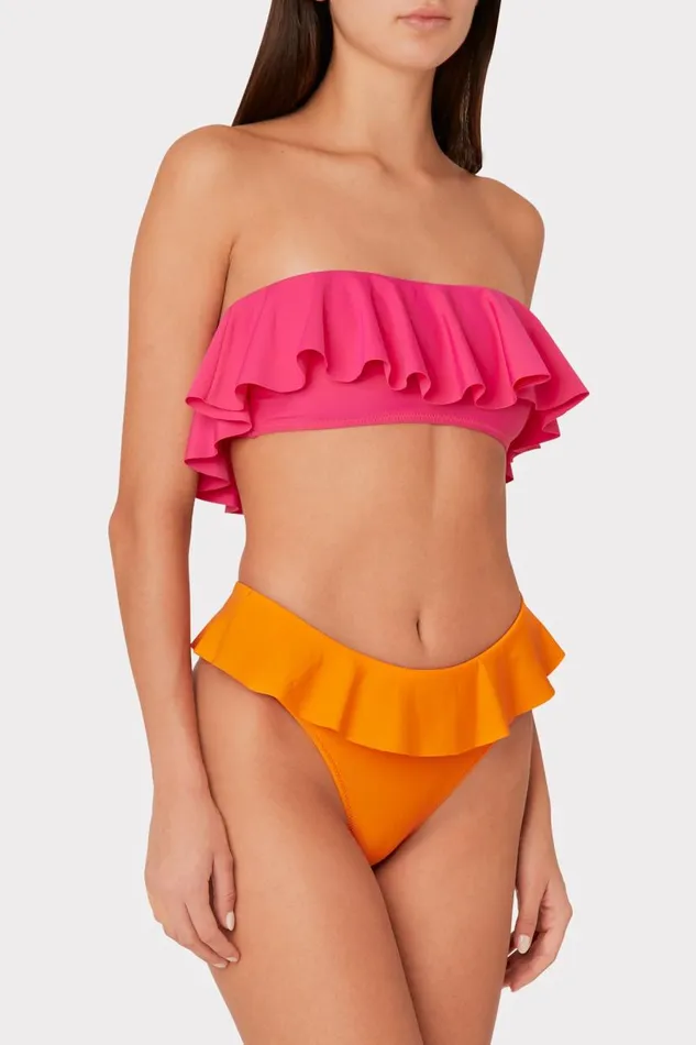 Milly Swim and Coverups Women Solid Michelle Ruffle Bandeau Bikini Top Thai Pink Milly Swim and Coverups Women Solid Michelle Ruffle Bandeau Bikini Top Thai Pink
