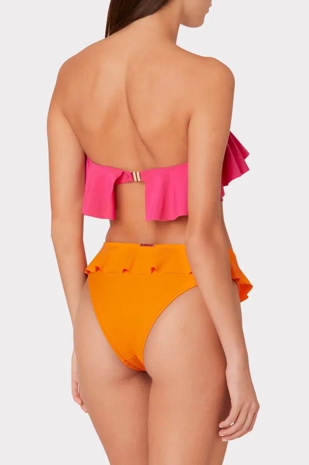 Milly Swim and Coverups Women Solid Michelle Ruffle Bandeau Bikini Top Thai Pink Milly Swim and Coverups Women Solid Michelle Ruffle Bandeau Bikini Top Thai Pink