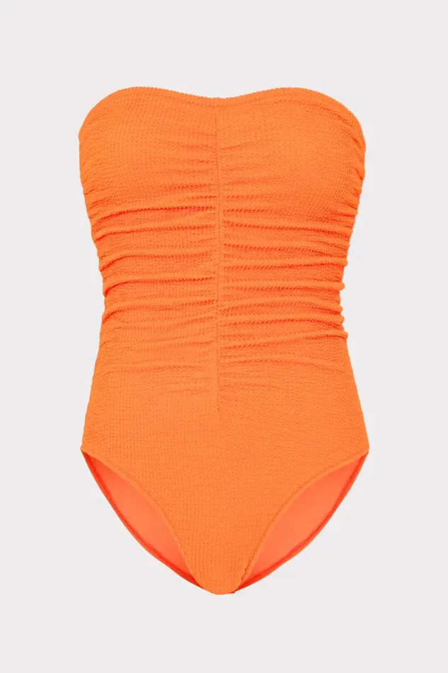 Milly Swim and Coverups Women Textured Ruched One Piece Neon Orange