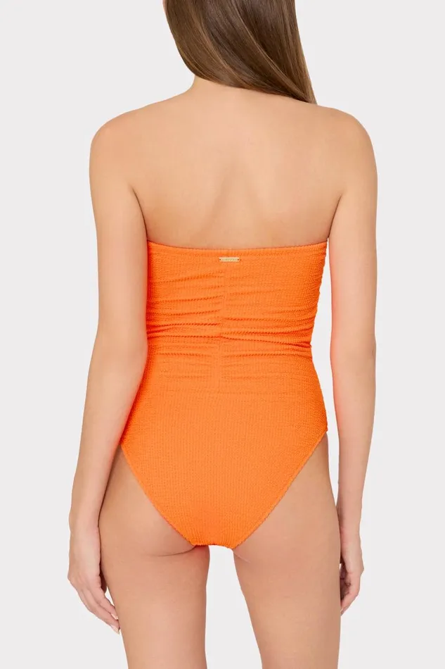 Milly Swim and Coverups Women Textured Ruched One Piece Neon Orange