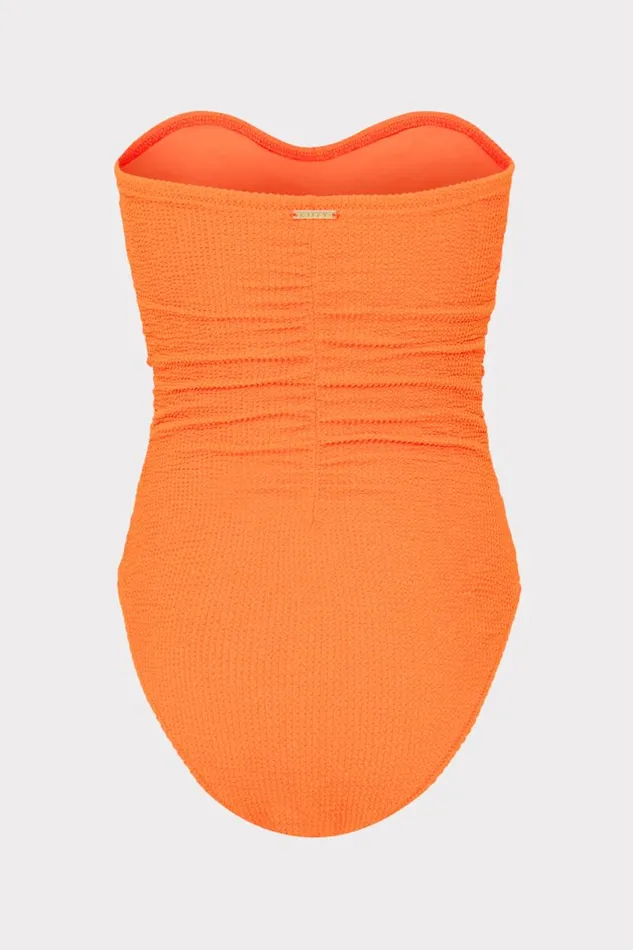 Milly Swim and Coverups Women Textured Ruched One Piece Neon Orange