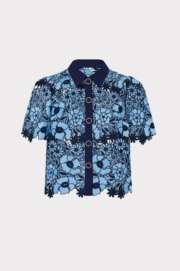 Milly Tops Women Addison Two Tone Floral Lace Top Bluenavy