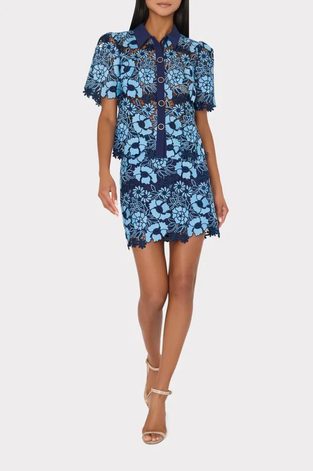 Milly Tops Women Addison Two Tone Floral Lace Top Bluenavy Milly Tops Women Addison Two Tone Floral Lace Top Bluenavy