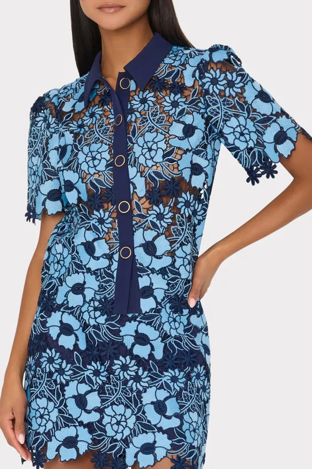 Milly Tops Women Addison Two Tone Floral Lace Top Bluenavy Milly Tops Women Addison Two Tone Floral Lace Top Bluenavy