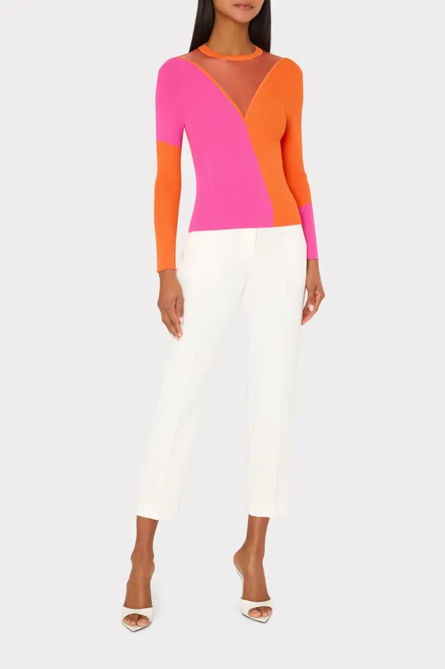 Milly Tops Women Color Block Sheer Graphic Crewneck Coralpink Milly Tops Women Color Block Sheer Graphic Crewneck Coralpink