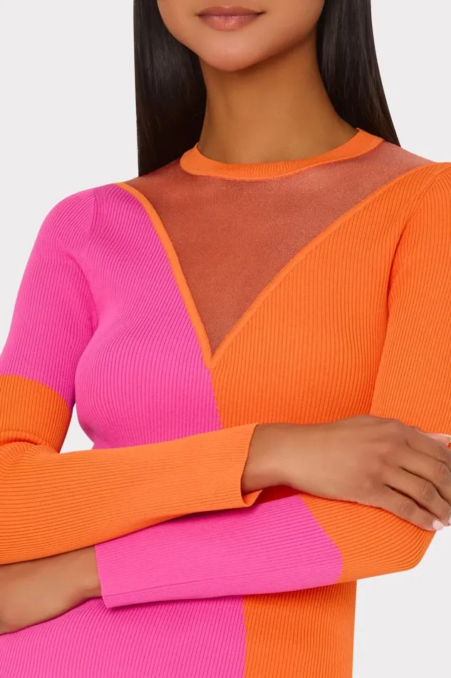 Milly Tops Women Color Block Sheer Graphic Crewneck Coralpink Milly Tops Women Color Block Sheer Graphic Crewneck Coralpink