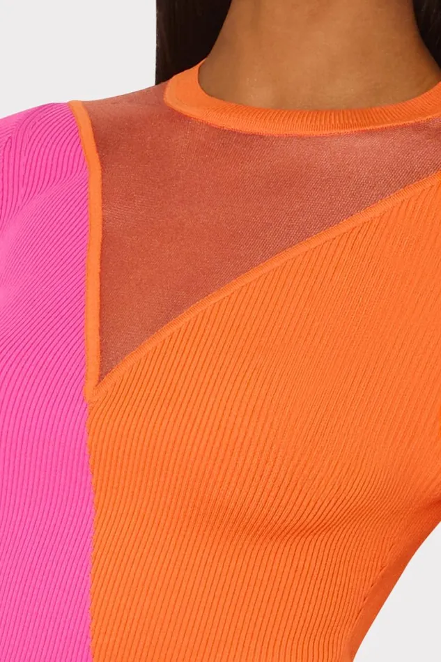 Milly Tops Women Color Block Sheer Graphic Crewneck Coralpink Milly Tops Women Color Block Sheer Graphic Crewneck Coralpink