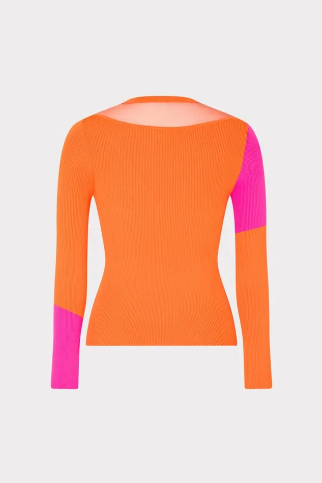 Milly Tops Women Color Block Sheer Graphic Crewneck Coralpink Milly Tops Women Color Block Sheer Graphic Crewneck Coralpink