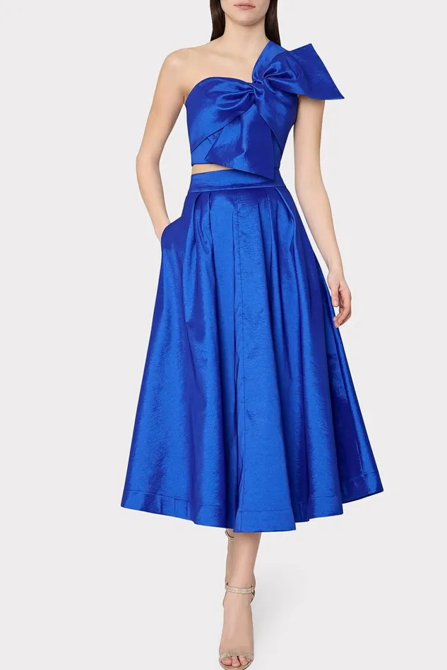 Milly Tops Women Laney Bow Taffeta Crop Top Blue Milly Tops Women Laney Bow Taffeta Crop Top Blue