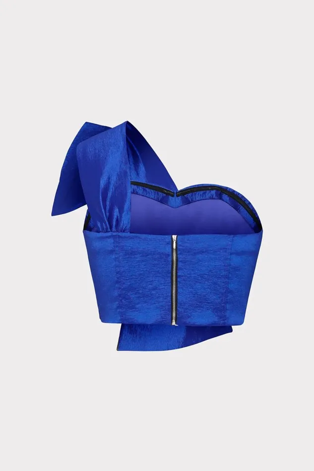 Milly Tops Women Laney Bow Taffeta Crop Top Blue Milly Tops Women Laney Bow Taffeta Crop Top Blue