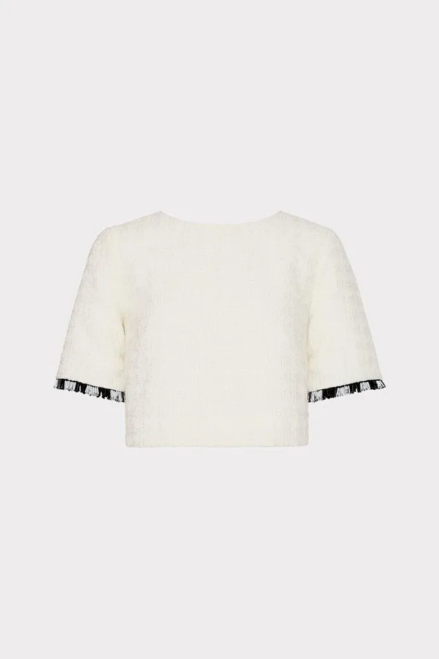 Milly Tops Women Lee Beaded Fringe Top Ecru