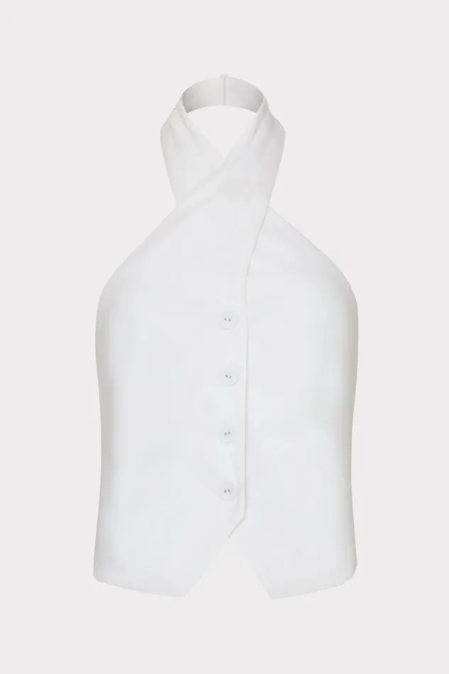 Milly Tops Women Solid Linen Halter Top White