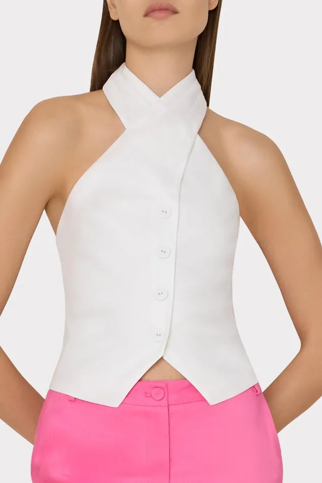 Milly Tops Women Solid Linen Halter Top White Milly Tops Women Solid Linen Halter Top White