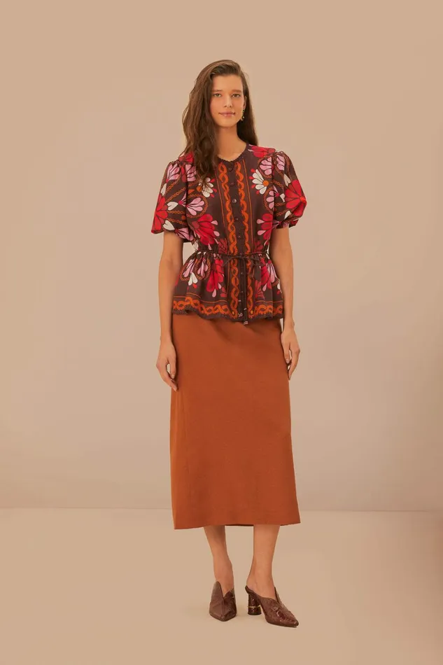 Miranda Brown Short Sleeve Blouse Women FARM Rio Blouses