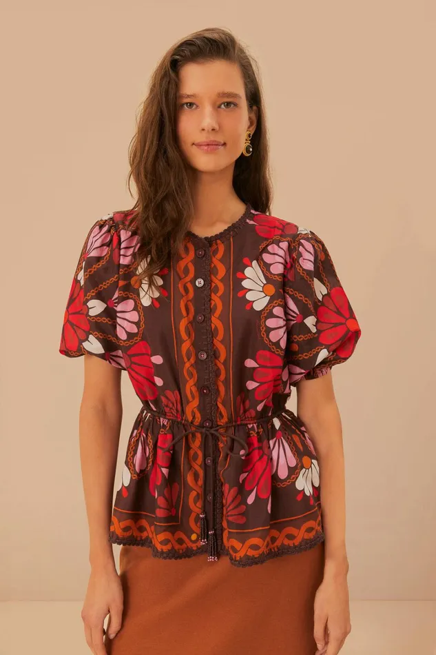 Miranda Brown Short Sleeve Blouse Women FARM Rio Blouses Miranda Brown Short Sleeve Blouse Women FARM Rio Blouses