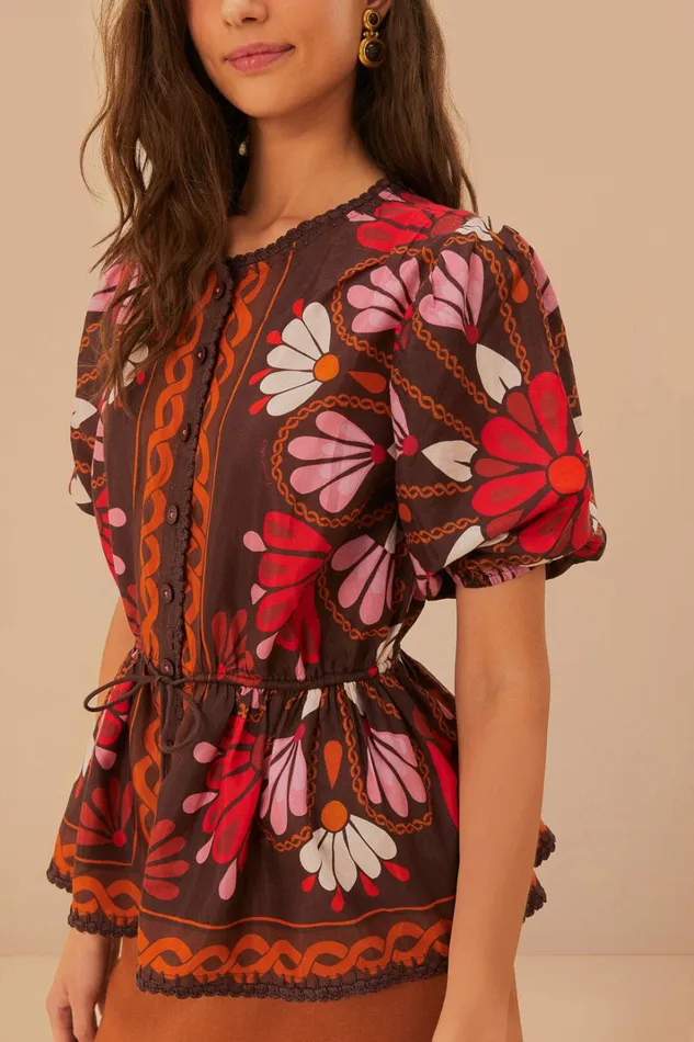 Miranda Brown Short Sleeve Blouse Women FARM Rio Blouses Miranda Brown Short Sleeve Blouse Women FARM Rio Blouses