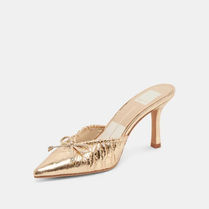 Mules and Clogs Women Dolce Vita Kairi Heels Gold Distressed Leather