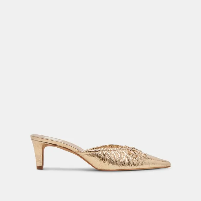 Mules and Clogs Women Dolce Vita Kairi Mid Heels Gold Distressed Leather