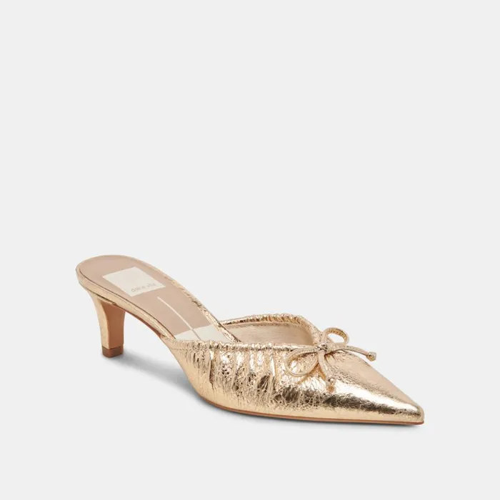 Mules and Clogs Women Dolce Vita Kairi Mid Heels Gold Distressed Leather