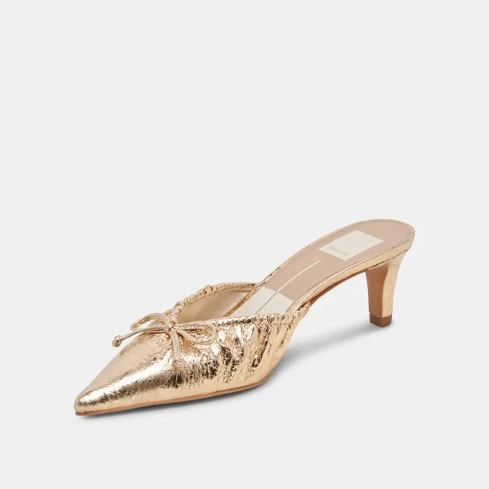 Mules and Clogs Women Dolce Vita Kairi Mid Heels Gold Distressed Leather