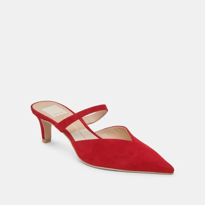 Mules and Clogs Women Dolce Vita Kanika Mid Heels Crimson Suede