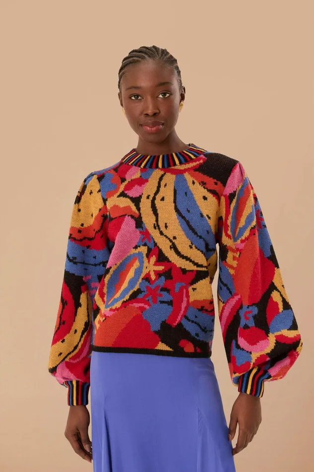 Multicolor Fruitelicious Knit Sweater Women FARM Rio Sweaters and Sweatshirts