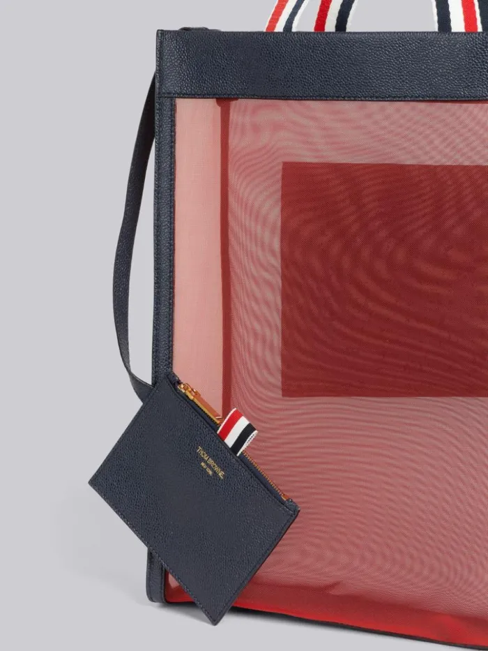 Multicolor Funmix Mesh Paper Label Stripe Handle Vertical Tote Rwbwht WomenMen Thom Browne Handbags and Totes