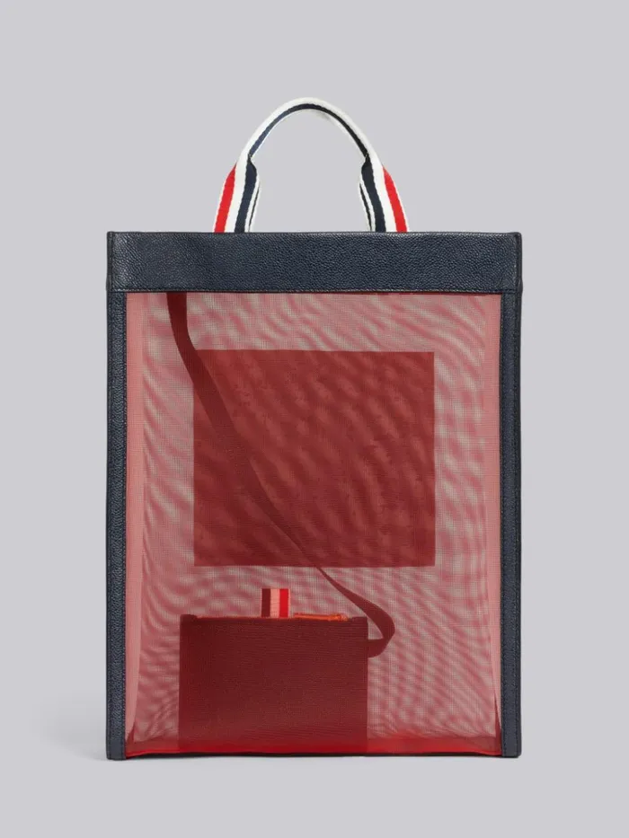 Multicolor Funmix Mesh Paper Label Stripe Handle Vertical Tote Rwbwht WomenMen Thom Browne Handbags and Totes