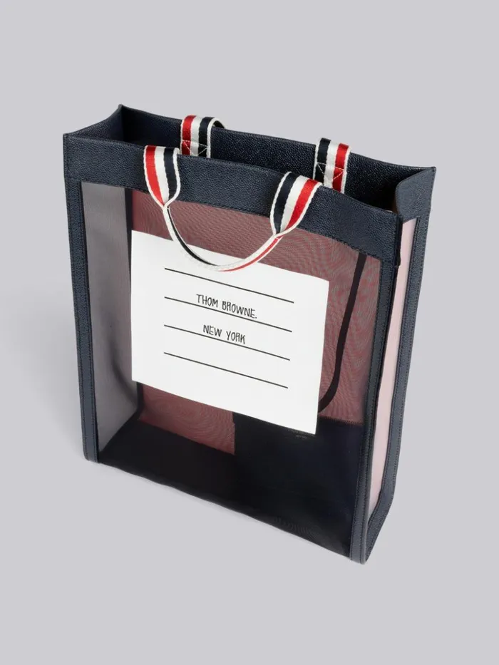 Multicolor Funmix Mesh Paper Label Stripe Handle Vertical Tote Rwbwht WomenMen Thom Browne Handbags and Totes