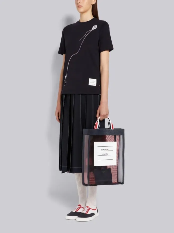 Multicolor Funmix Mesh Paper Label Stripe Handle Vertical Tote Rwbwht WomenMen Thom Browne Handbags and Totes