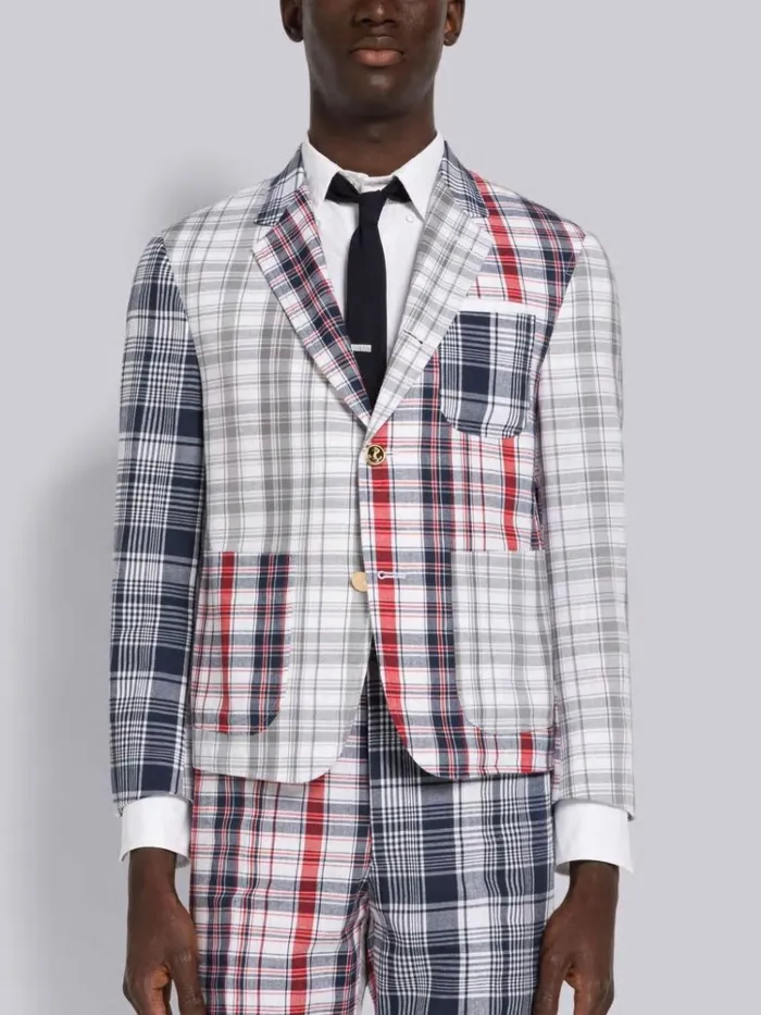 Multicolor Funmix Stripe Plaid Shrunken Sack Jacket Rwbwht Men Thom Browne Jackets and Suiting Multicolor Funmix Stripe Plaid Shrunken Sack Jacket Rwbwht Men Thom Browne Jackets and Suiting