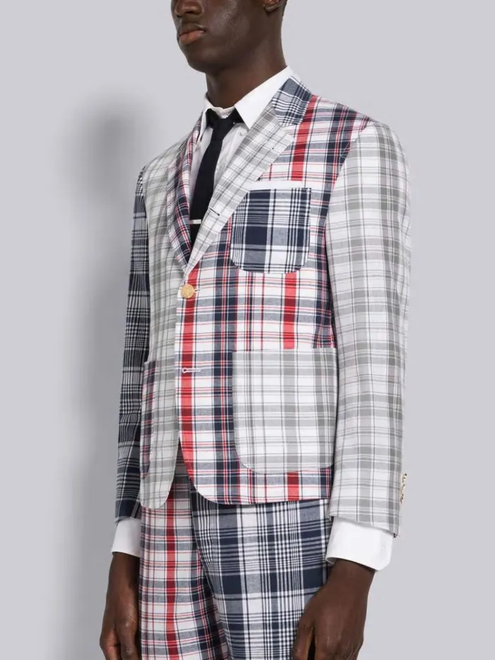 Multicolor Funmix Stripe Plaid Shrunken Sack Jacket Rwbwht Men Thom Browne Jackets and Suiting