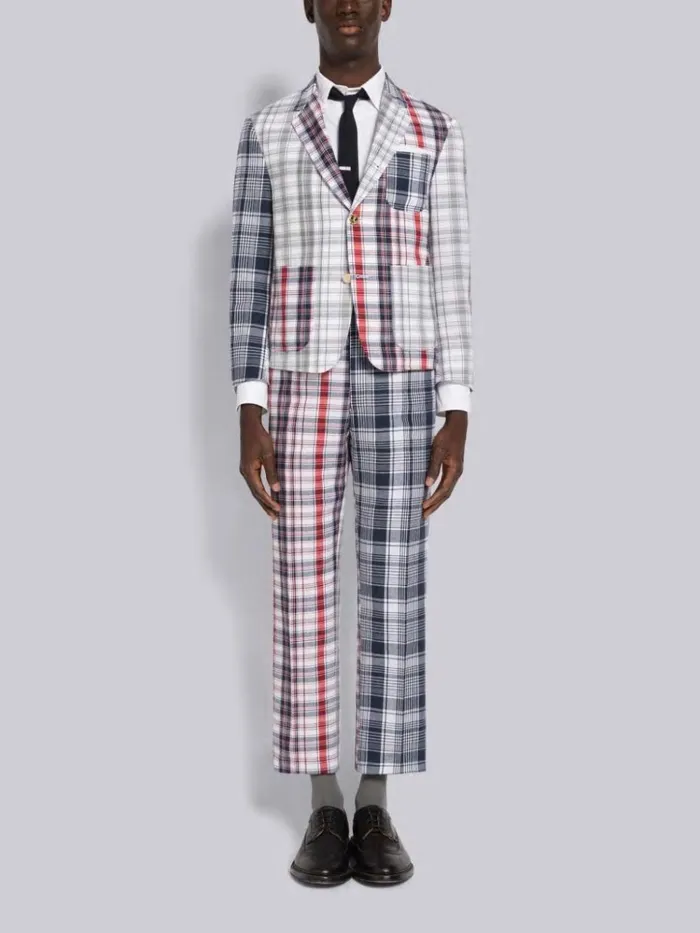 Multicolor Funmix Stripe Plaid Shrunken Sack Jacket Rwbwht Men Thom Browne Jackets and Suiting